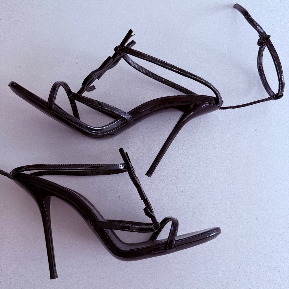 Saint Laurent 100mm Opyum YSL Patent Leather Sandals with Black Hardware 38 - Picture 6 of 9